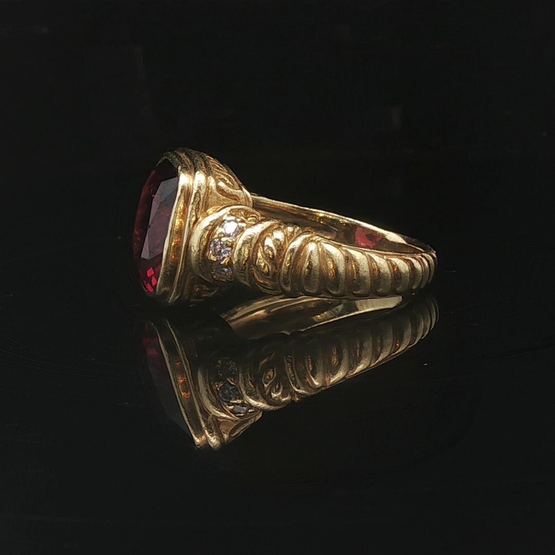 Judith Ripka 18k Yellow Gold Garnet and Diamond Greek Key Ring Size 9