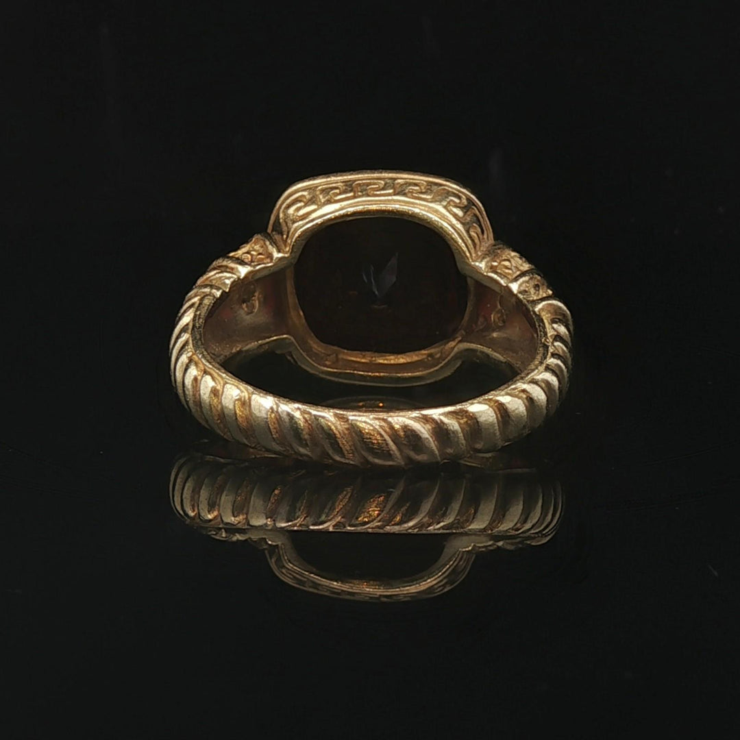 Judith Ripka 18k Yellow Gold Garnet and Diamond Greek Key Ring Size 9