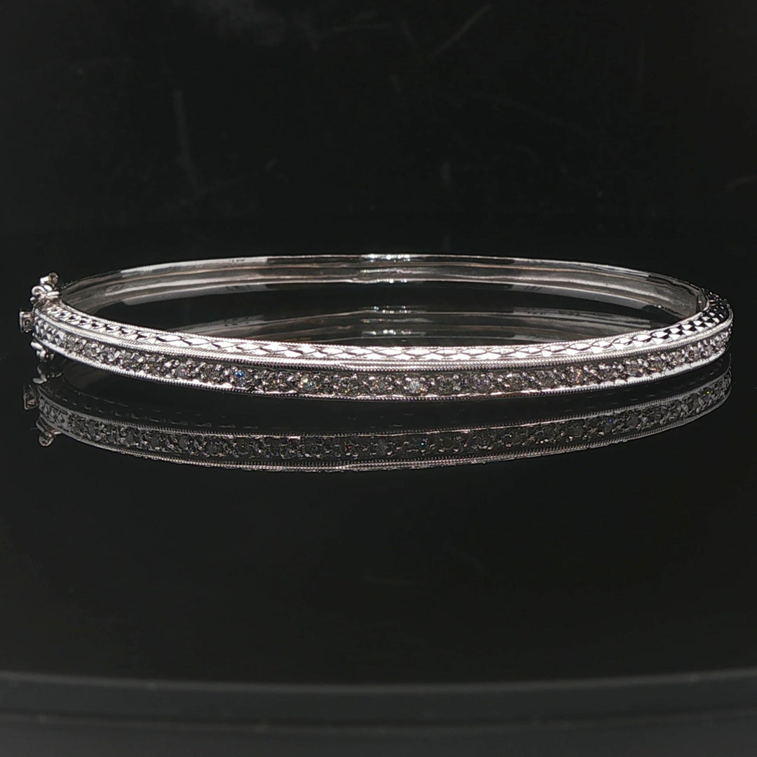 14k White Gold and Diamond 12.7g Solid Vintage Bangle Bracelet 7"