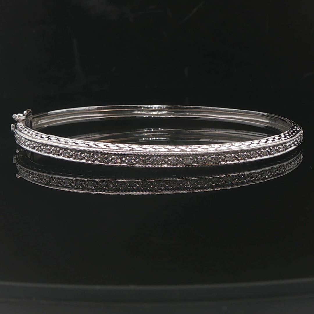 14k White Gold and Diamond 12.7g Solid Vintage Bangle Bracelet 7"