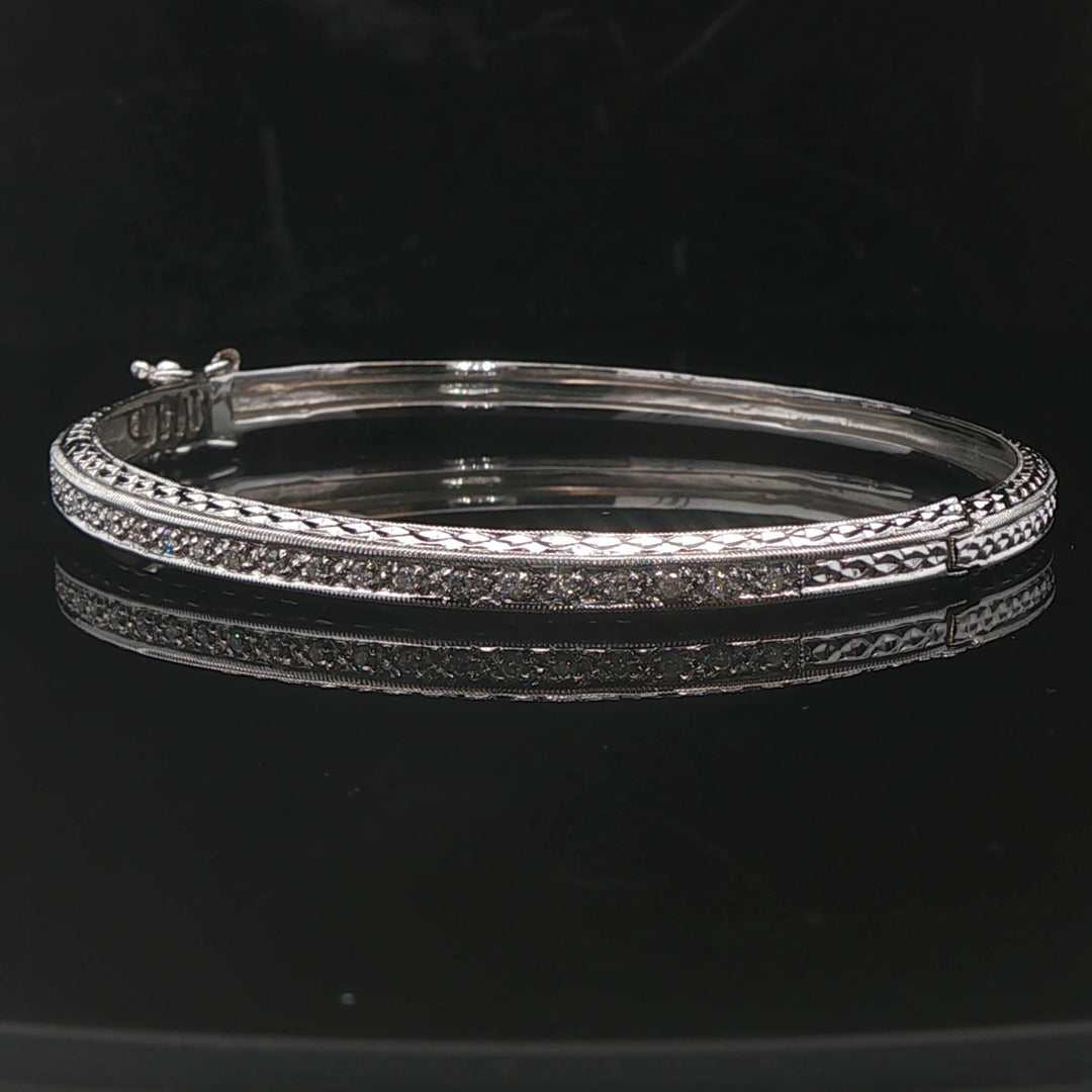 14k White Gold and Diamond 12.7g Solid Vintage Bangle Bracelet 7"