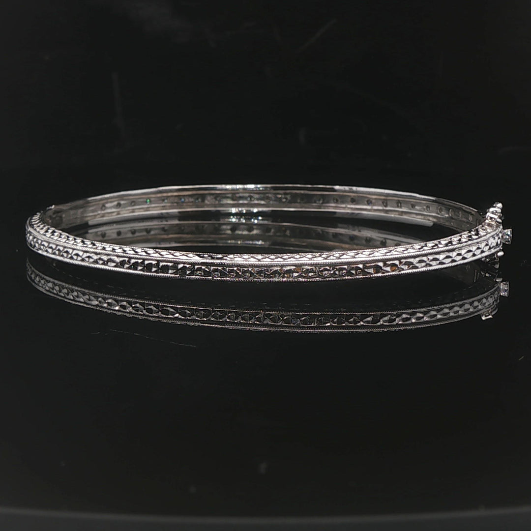 14k White Gold and Diamond 12.7g Solid Vintage Bangle Bracelet 7"