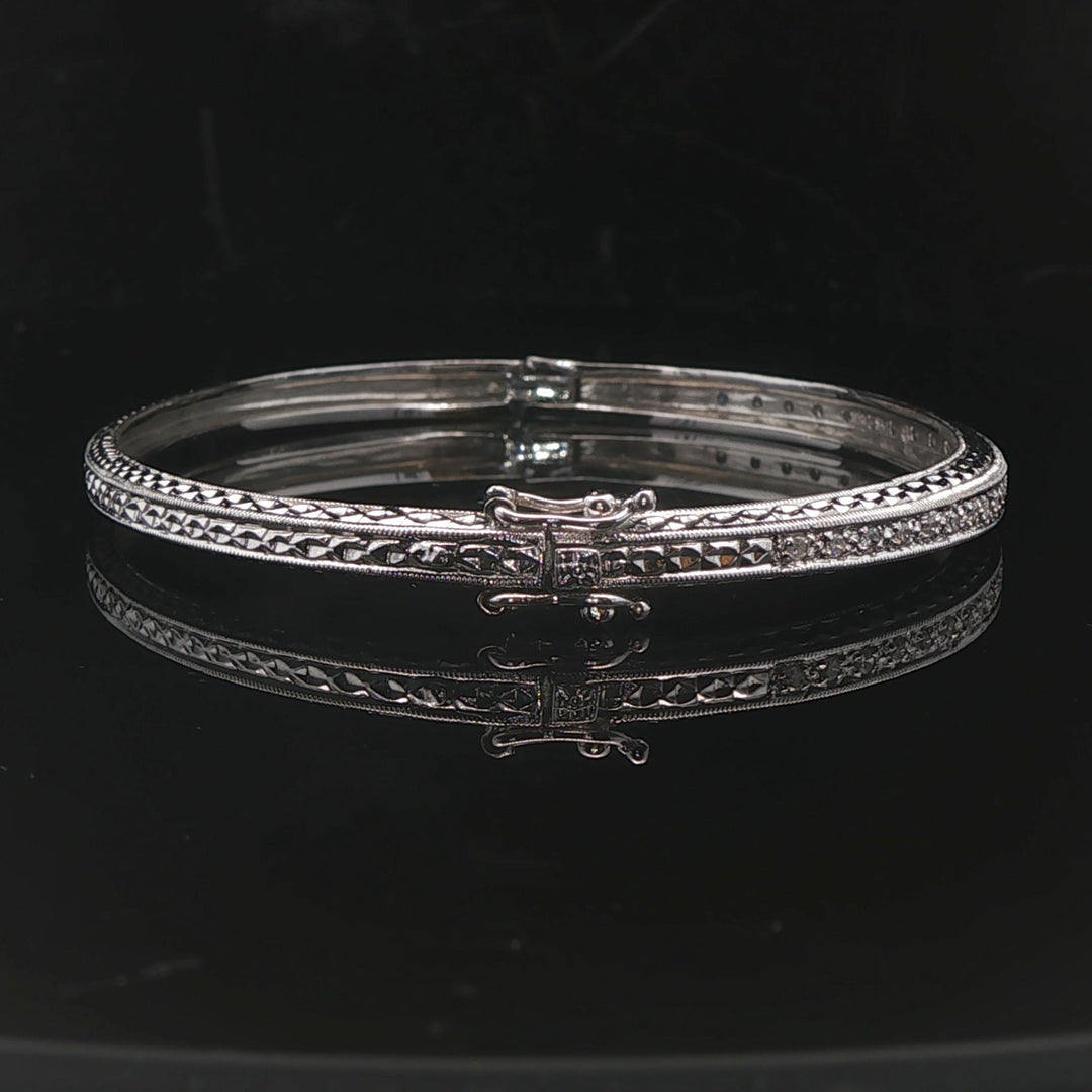 14k White Gold and Diamond 12.7g Solid Vintage Bangle Bracelet 7"