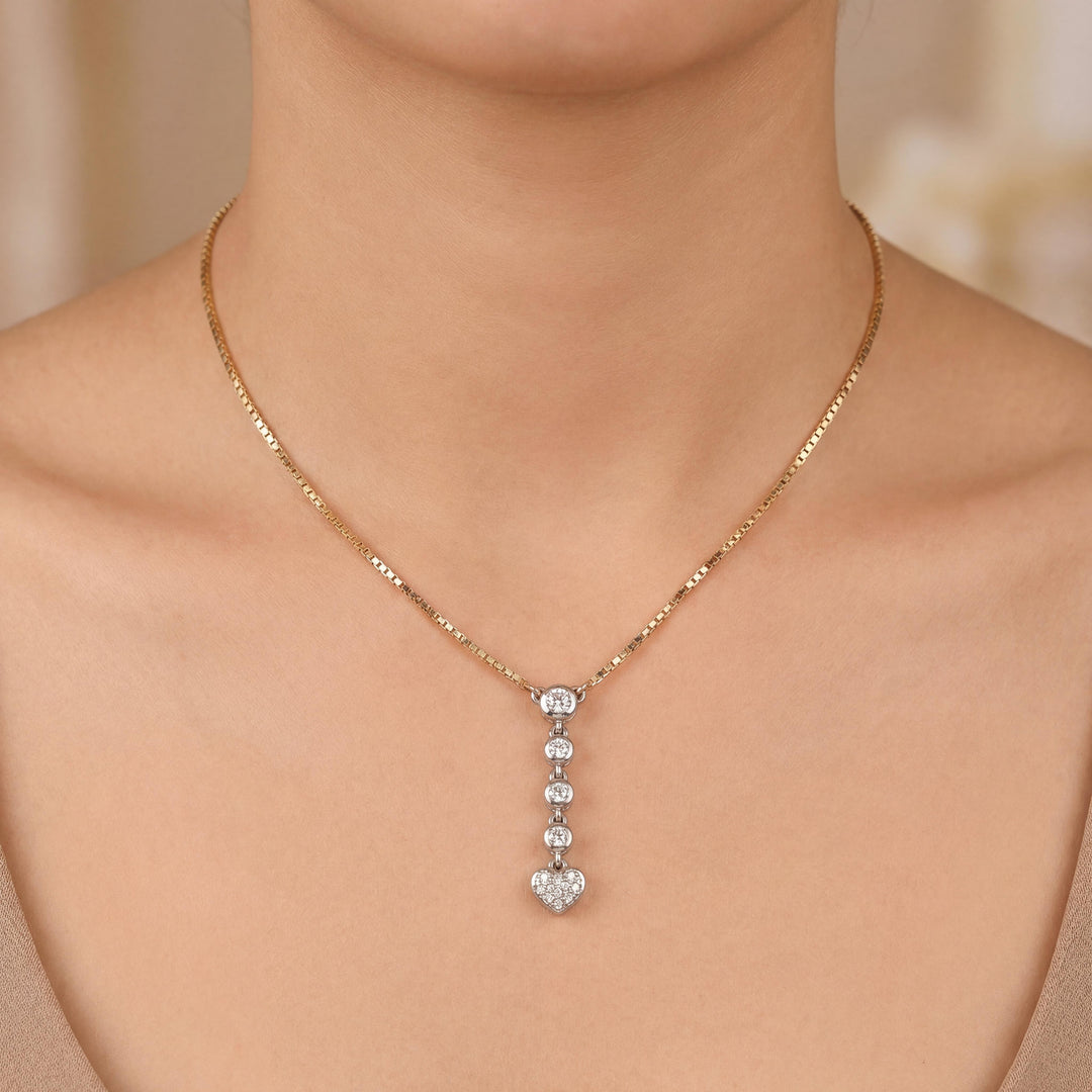 14k Yellow and White Gold 0.50cttw Diamond Box Link Necklace Drop Pendant 24.5"