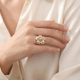 14k Yellow Gold and Diamond 5.7g Floral Ring Size 6