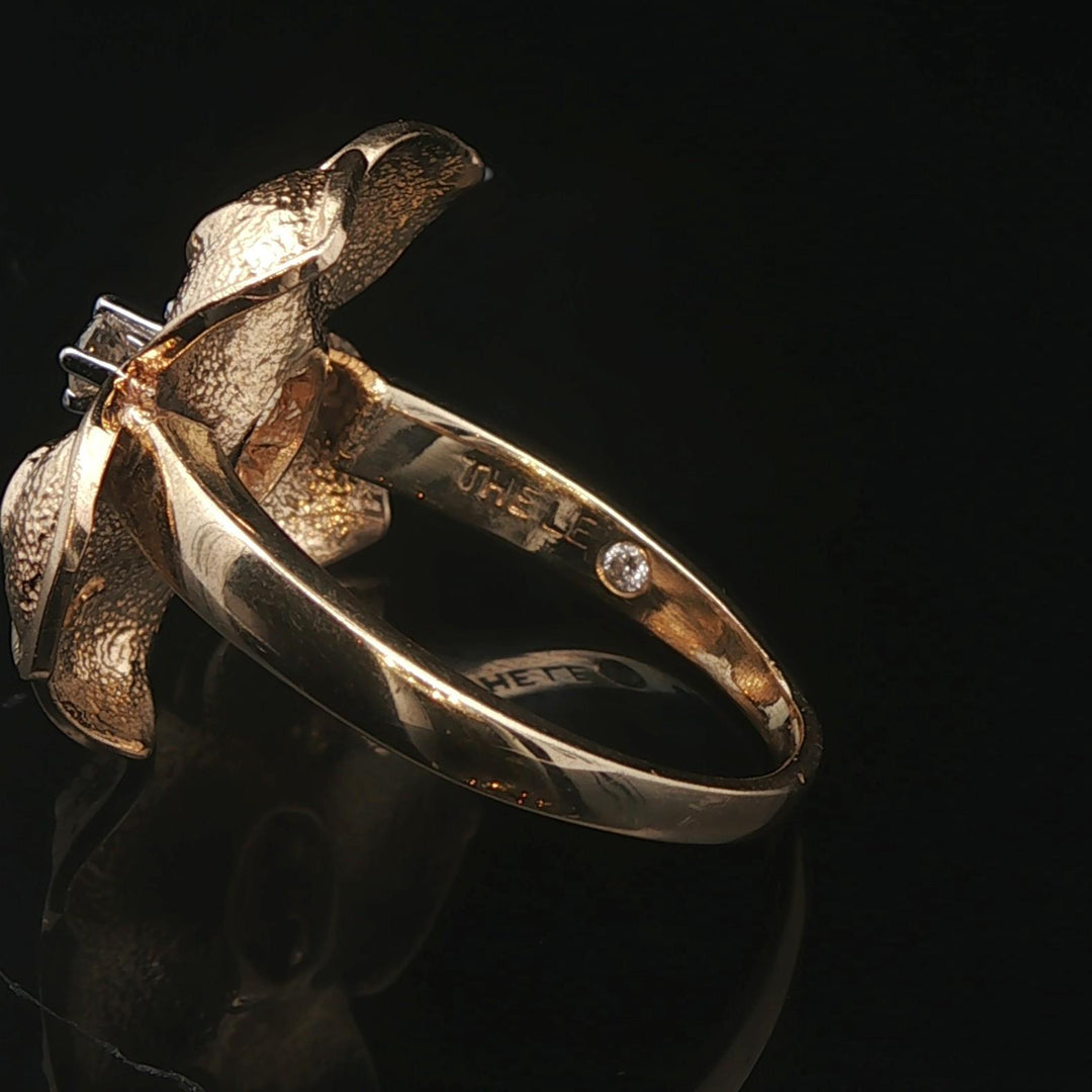 14k Yellow Gold and Diamond 5.7g Floral Ring Size 6