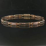 14k Yellow Gold Blue Sapphire and Diamond 10.5g Vintage Bar Link Bracelet 7.25"