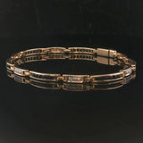 14k Yellow Gold Blue Sapphire and Diamond 10.5g Vintage Bar Link Bracelet 7.25"