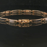 14k Yellow Gold Blue Sapphire and Diamond 10.5g Vintage Bar Link Bracelet 7.25"