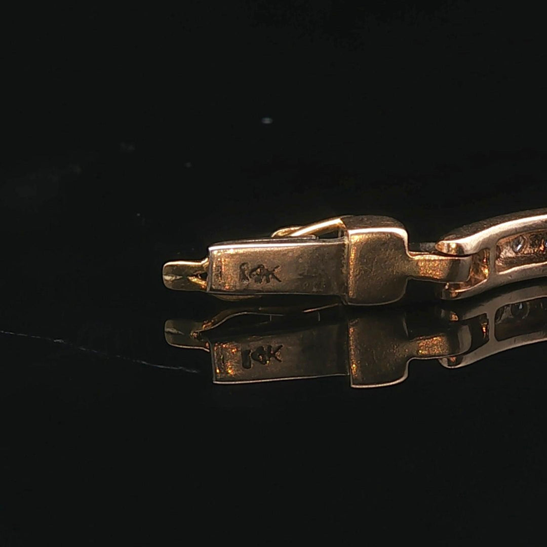 14k Yellow Gold Blue Sapphire and Diamond 10.5g Vintage Bar Link Bracelet 7.25"