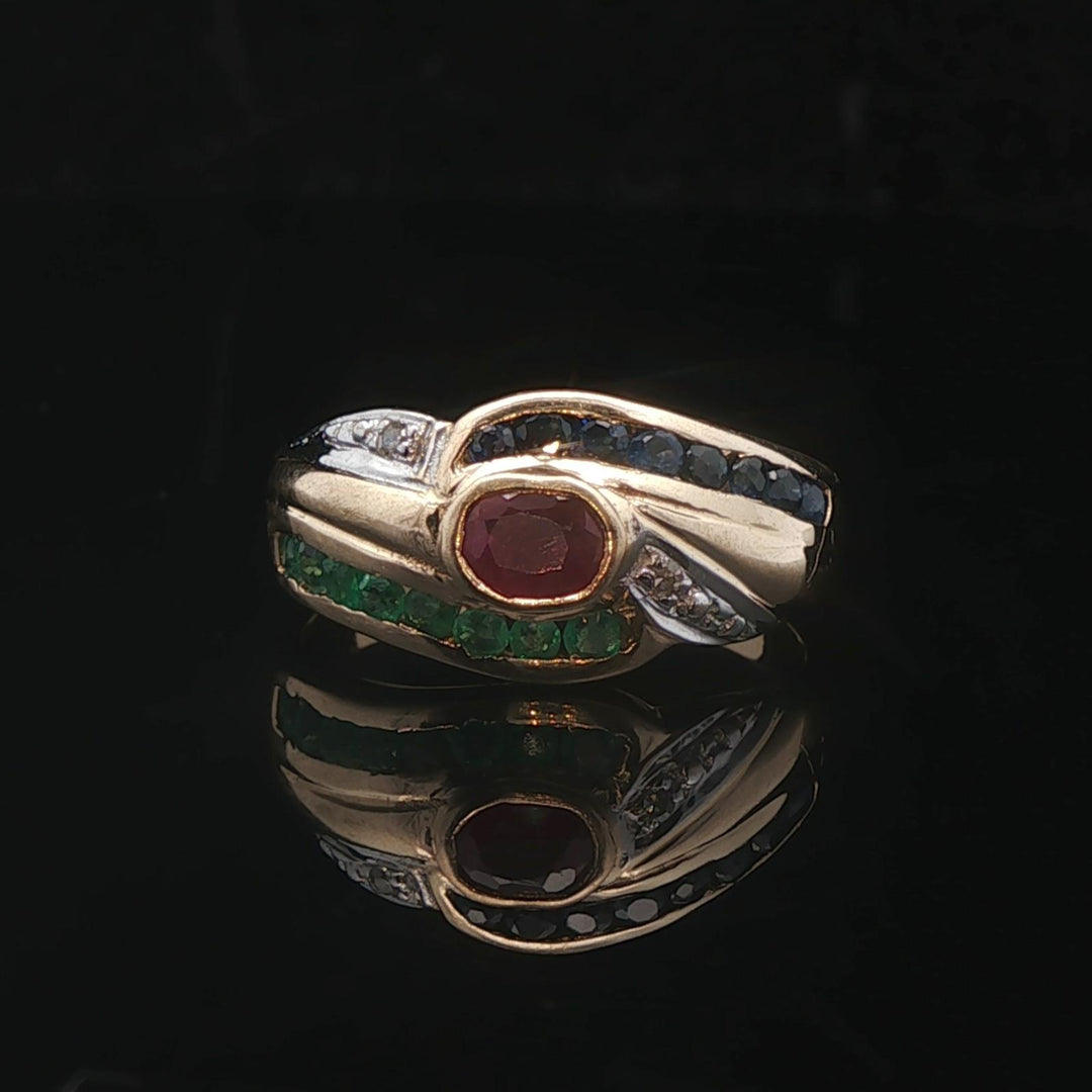 14k Yellow Gold Multi Gemstone and Diamond Ring Size 6.75