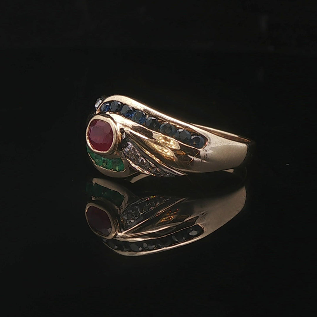 14k Yellow Gold Multi Gemstone and Diamond Ring Size 6.75