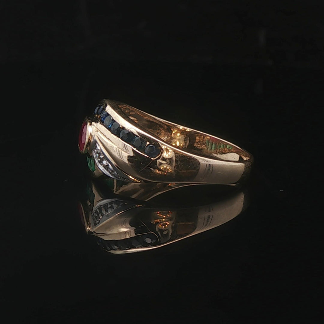 14k Yellow Gold Multi Gemstone and Diamond Ring Size 6.75