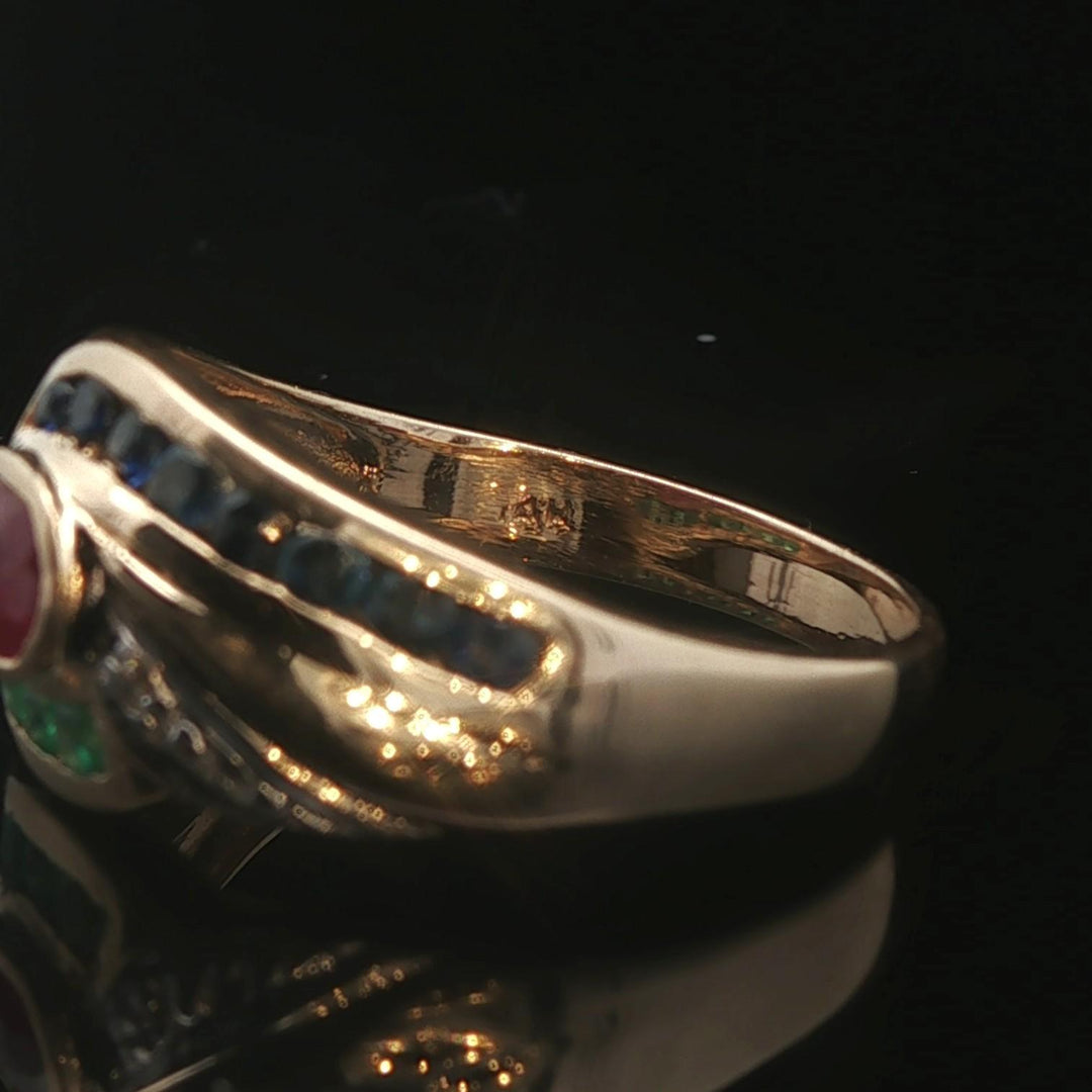 14k Yellow Gold Multi Gemstone and Diamond Ring Size 6.75