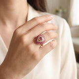 14k Yellow Gold Pink Sapphire and Diamond Halo Ring Size 7