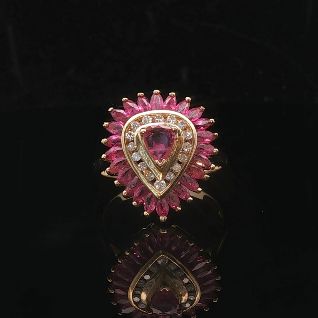 14k Yellow Gold Pink Sapphire and Diamond Halo Ring Size 7