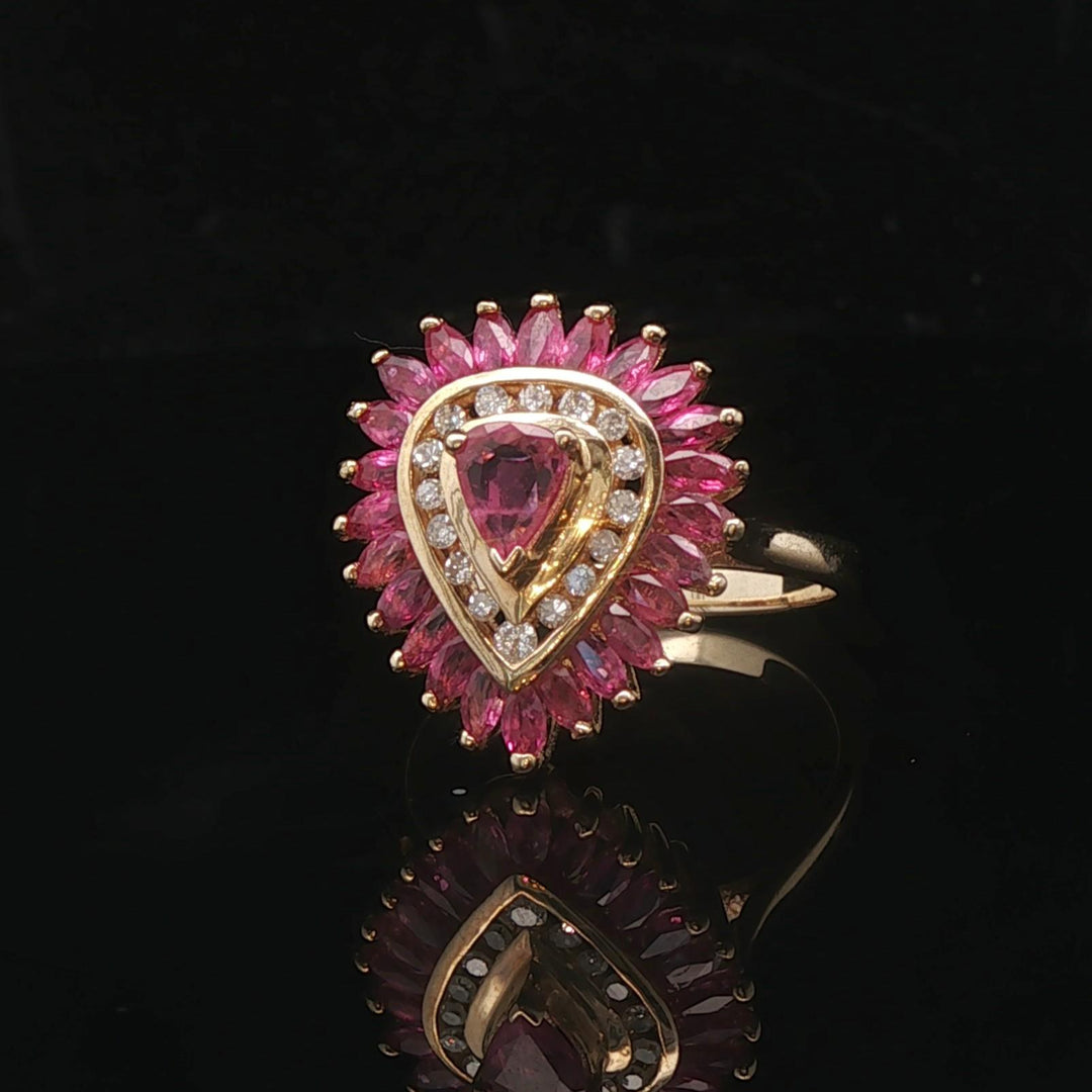 14k Yellow Gold Pink Sapphire and Diamond Halo Ring Size 7