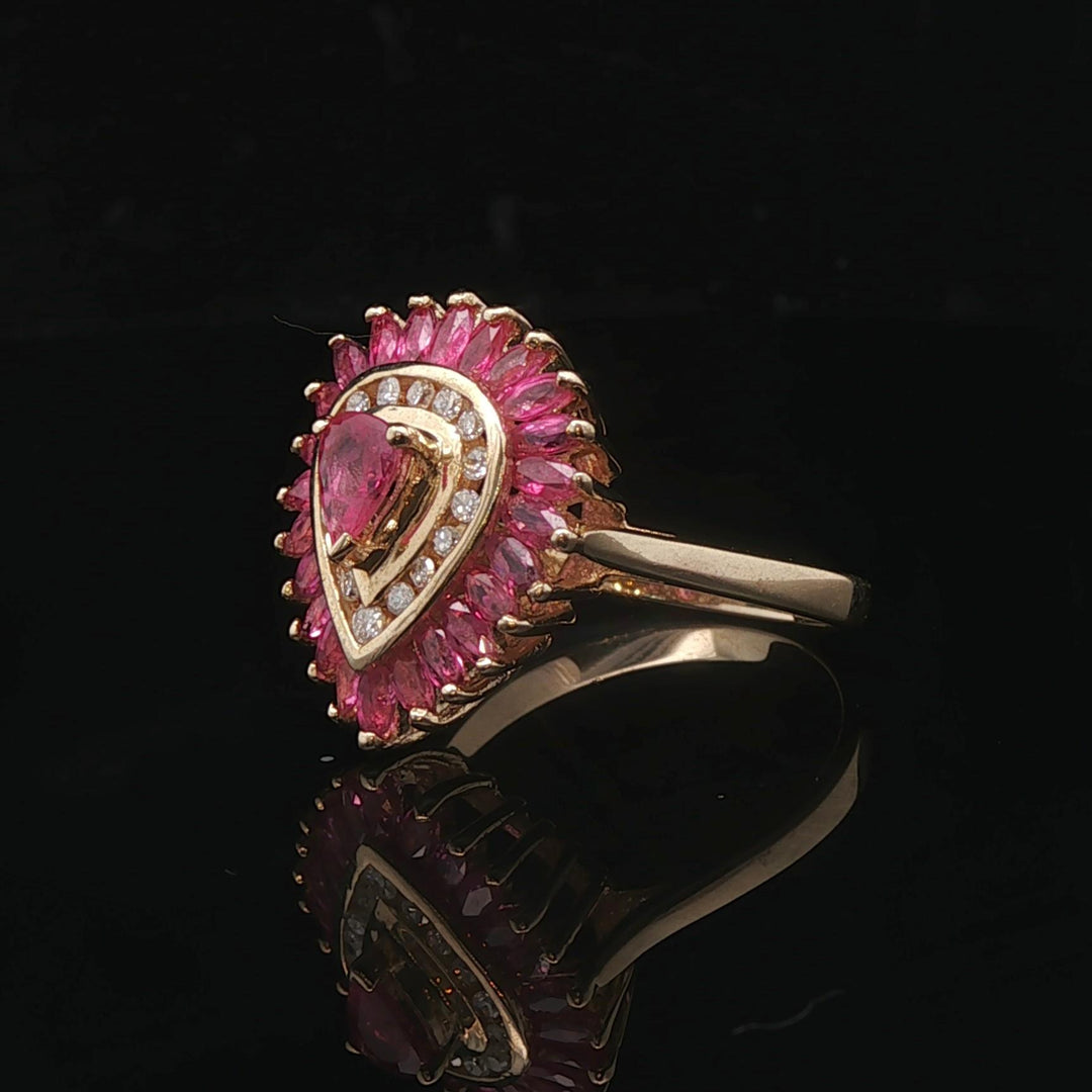 14k Yellow Gold Pink Sapphire and Diamond Halo Ring Size 7