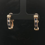 14k Yellow Gold Blue Sapphire and Diamond Vintage Hoop Earrings