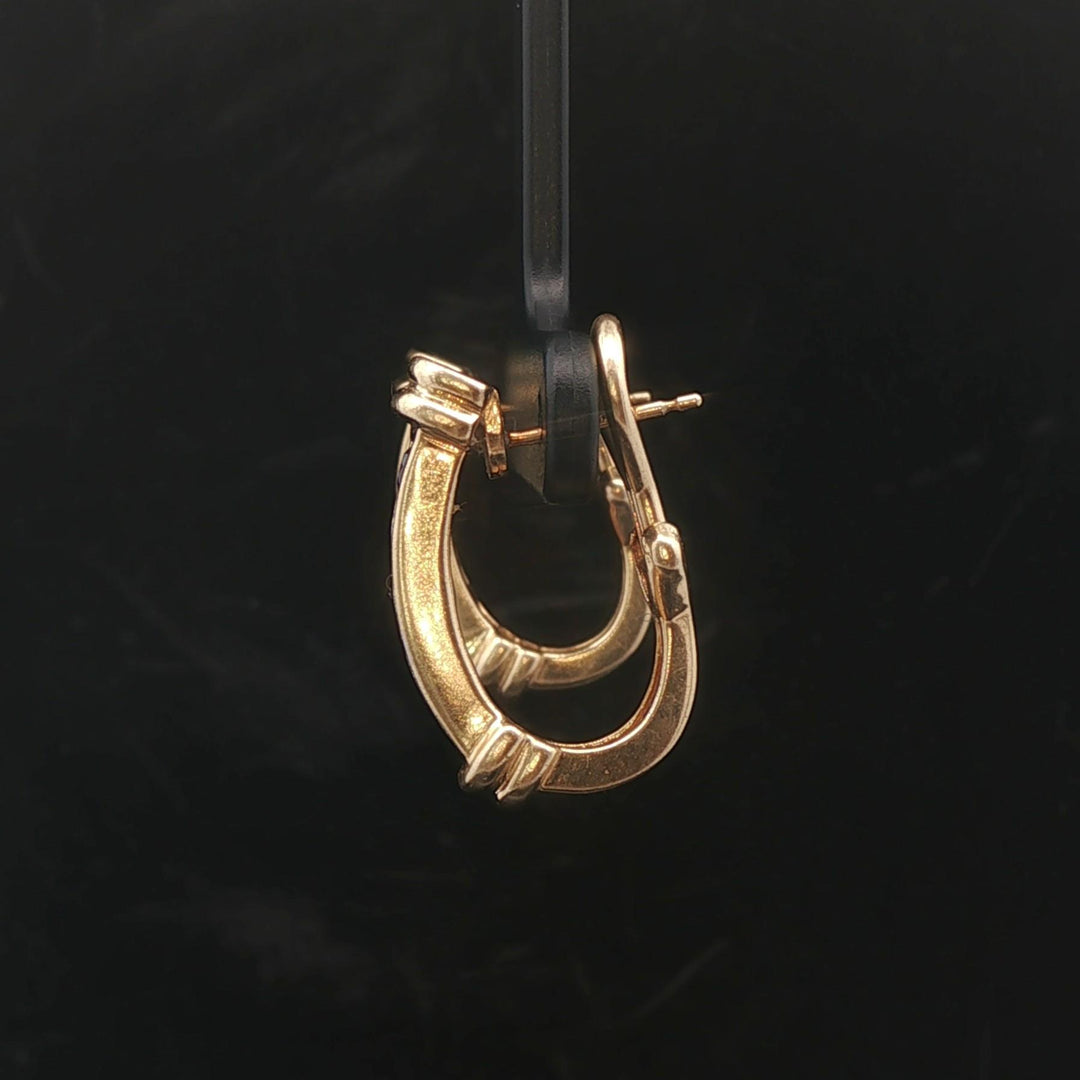 14k Yellow Gold Blue Sapphire and Diamond Vintage Hoop Earrings