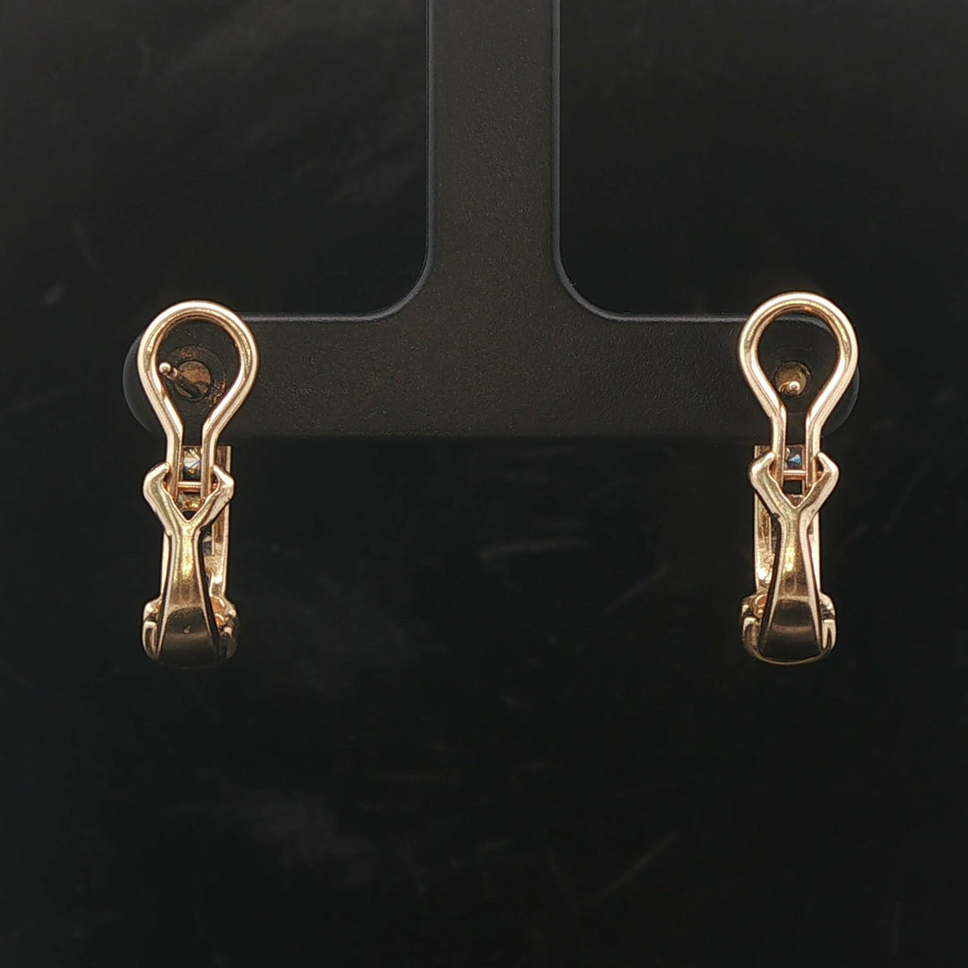 14k Yellow Gold Blue Sapphire and Diamond Vintage Hoop Earrings