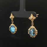 18k Yellow Gold Topaz and Diamond Vintage Drop Dangle Earrings 1.1"