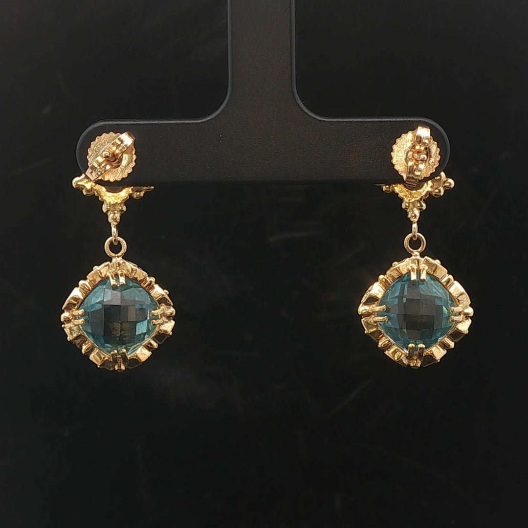18k Yellow Gold Topaz and Diamond Vintage Drop Dangle Earrings 1.1"