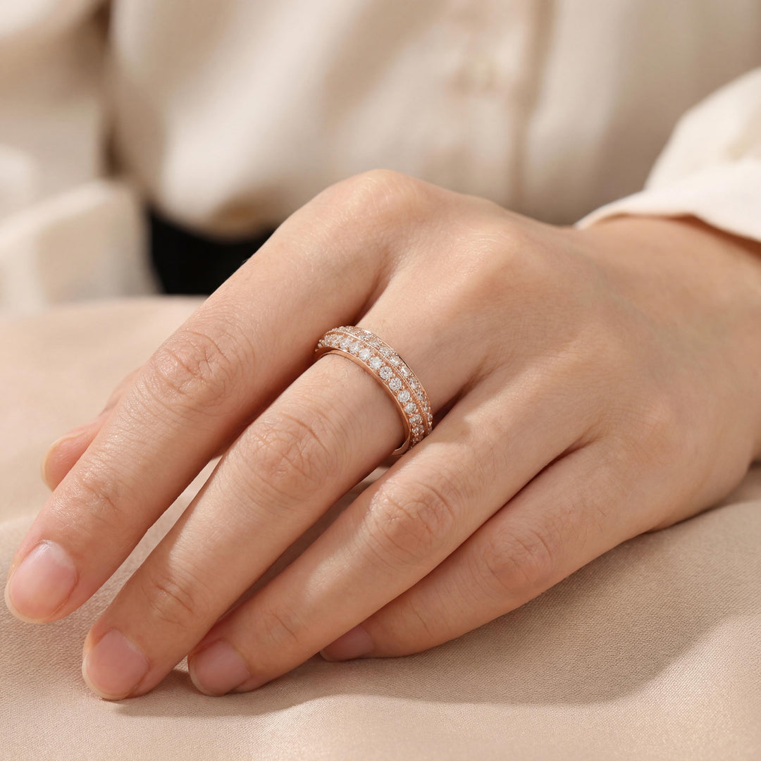 18k Rose Gold and 0.50cttw Diamond Two Row Band Ring Size 5.25