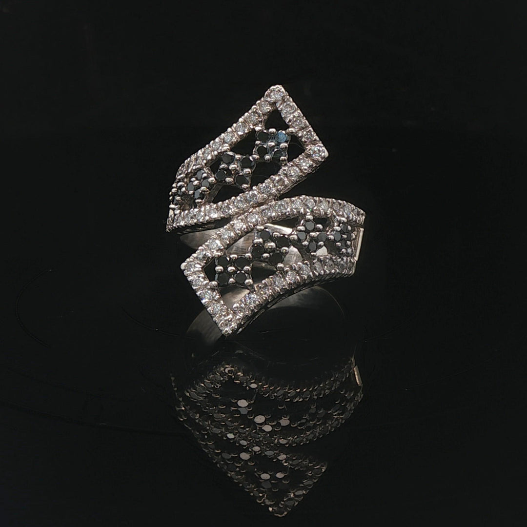 14k White Gold 1cttw Black and White Diamond Bypass Ring Size 8