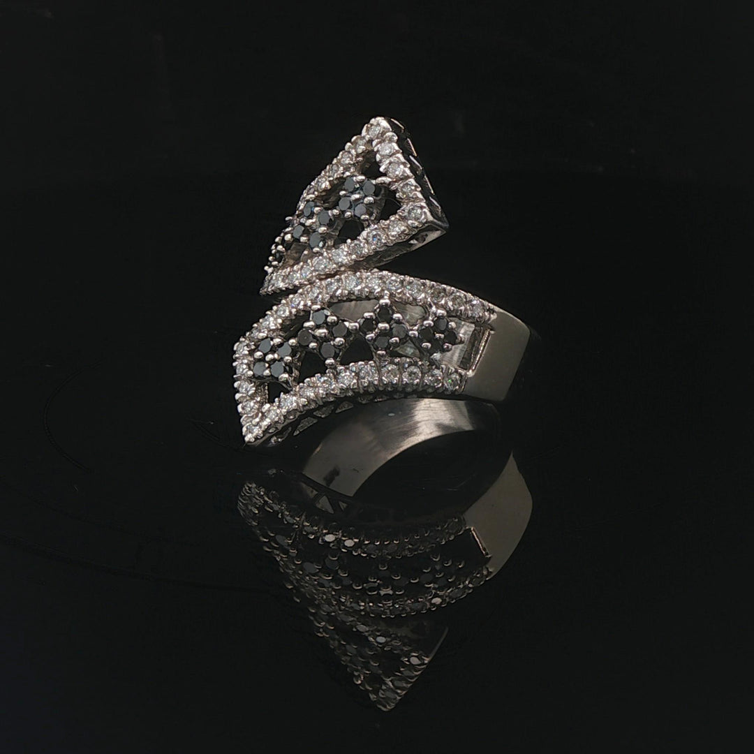 14k White Gold 1cttw Black and White Diamond Bypass Ring Size 8