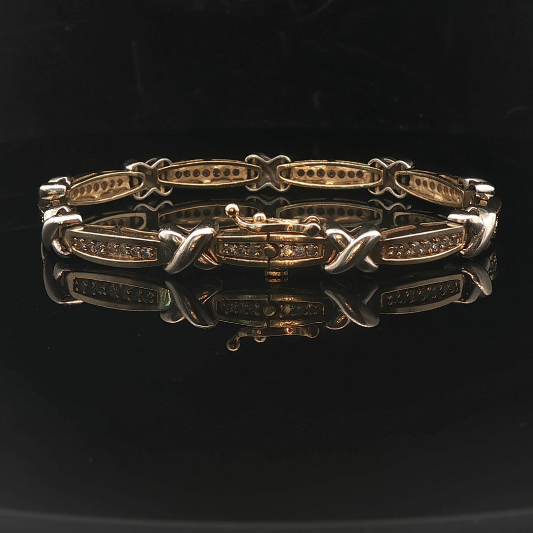 14k Yellow Gold and 1cttw Diamond 18.2g Fancy X Link Bracelet 7"