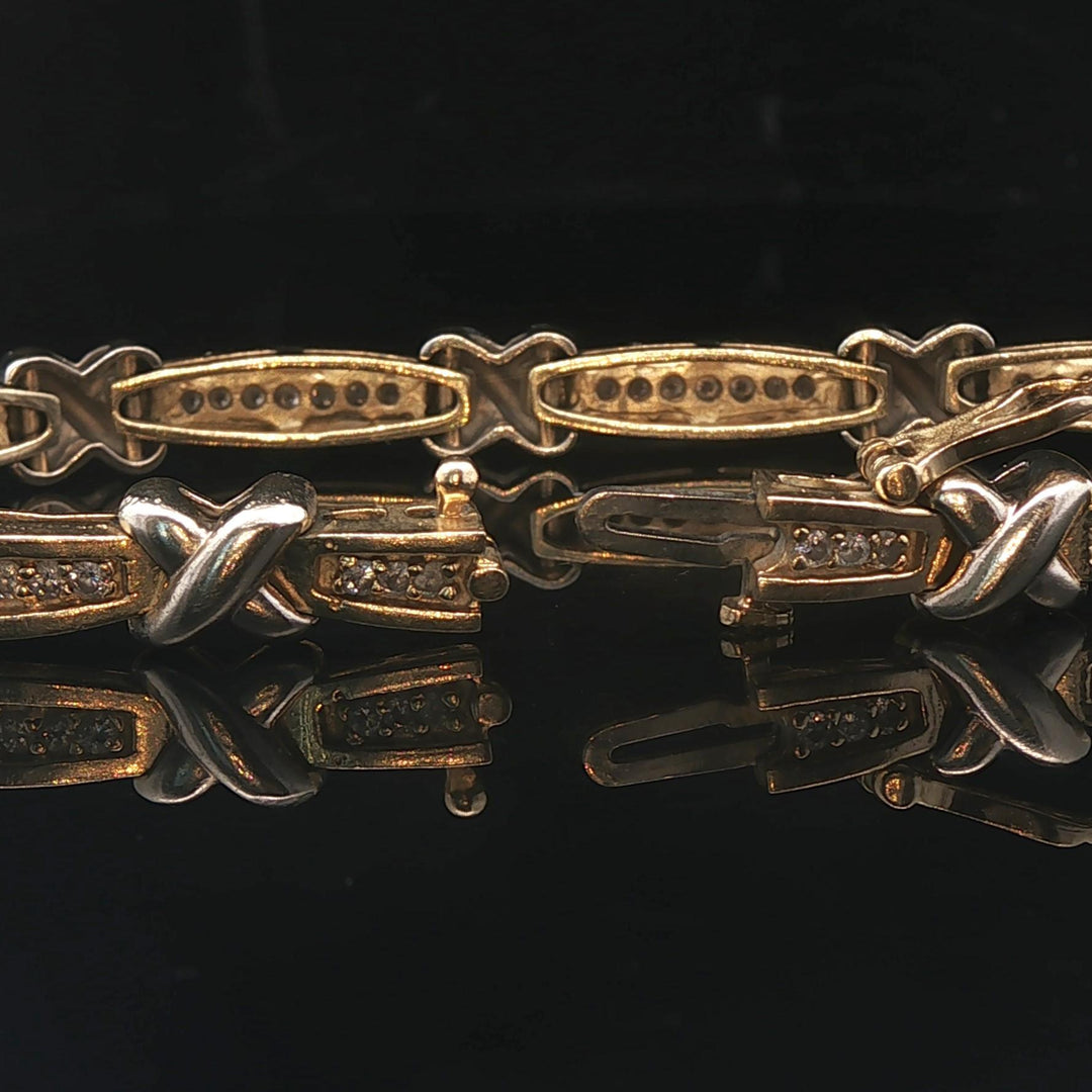 14k Yellow Gold and 1cttw Diamond 18.2g Fancy X Link Bracelet 7"