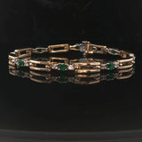 14k Yellow Gold Emerald and Diamond 17.3g Fancy Bar Link Bracelet 6.75"