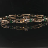 14k Yellow Gold Emerald and Diamond 17.3g Fancy Bar Link Bracelet 6.75"