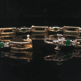14k Yellow Gold Emerald and Diamond 17.3g Fancy Bar Link Bracelet 6.75"