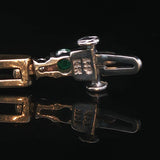 14k Yellow Gold Emerald and Diamond 17.3g Fancy Bar Link Bracelet 6.75"