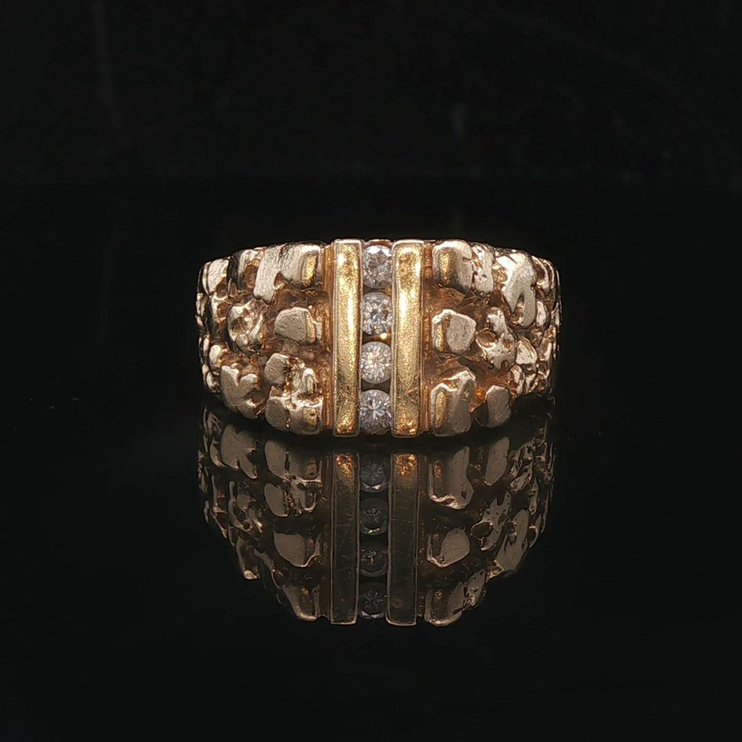 14k Yellow Gold and Diamond 9.2g Men's Solid Nugget Ring Size 9