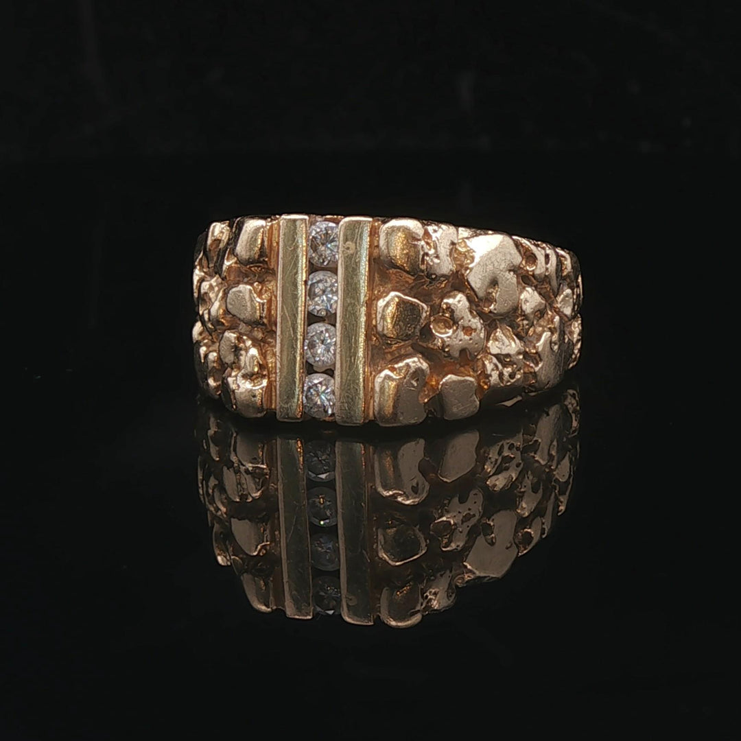 14k Yellow Gold and Diamond 9.2g Men's Solid Nugget Ring Size 9