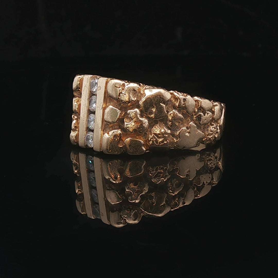 14k Yellow Gold and Diamond 9.2g Men's Solid Nugget Ring Size 9