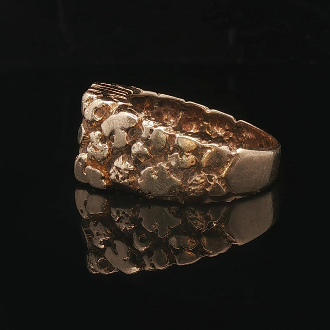 14k Yellow Gold and Diamond 9.2g Men's Solid Nugget Ring Size 9