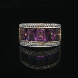 14k Yellow Gold Amethyst and Diamond Ladies Band Ring Size 6