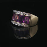 14k Yellow Gold Amethyst and Diamond Ladies Band Ring Size 6