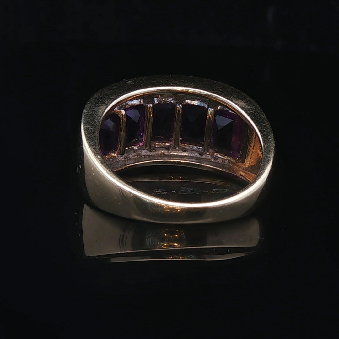 14k Yellow Gold Amethyst and Diamond Ladies Band Ring Size 6