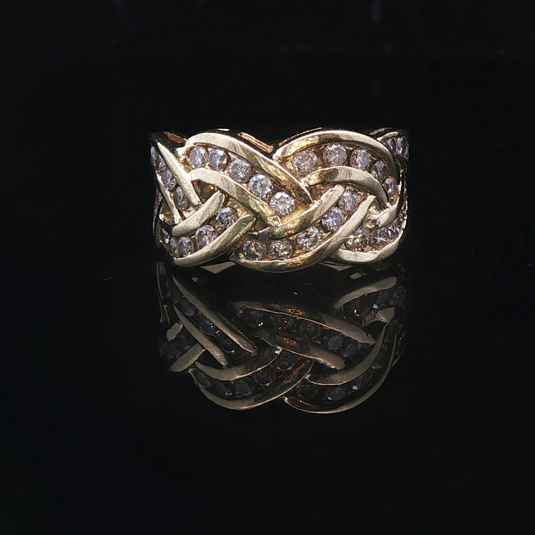 14k Yellow Gold and 1.25cttw Diamond Braided Band Ring Size 6