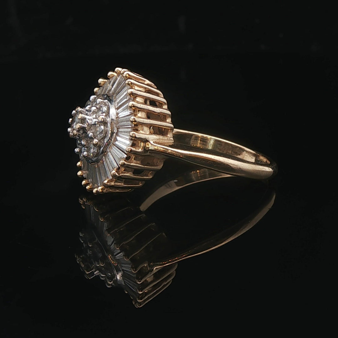 14k Yellow Gold and 2cttw Round and Baguette Diamond Vintage Ring Size 8