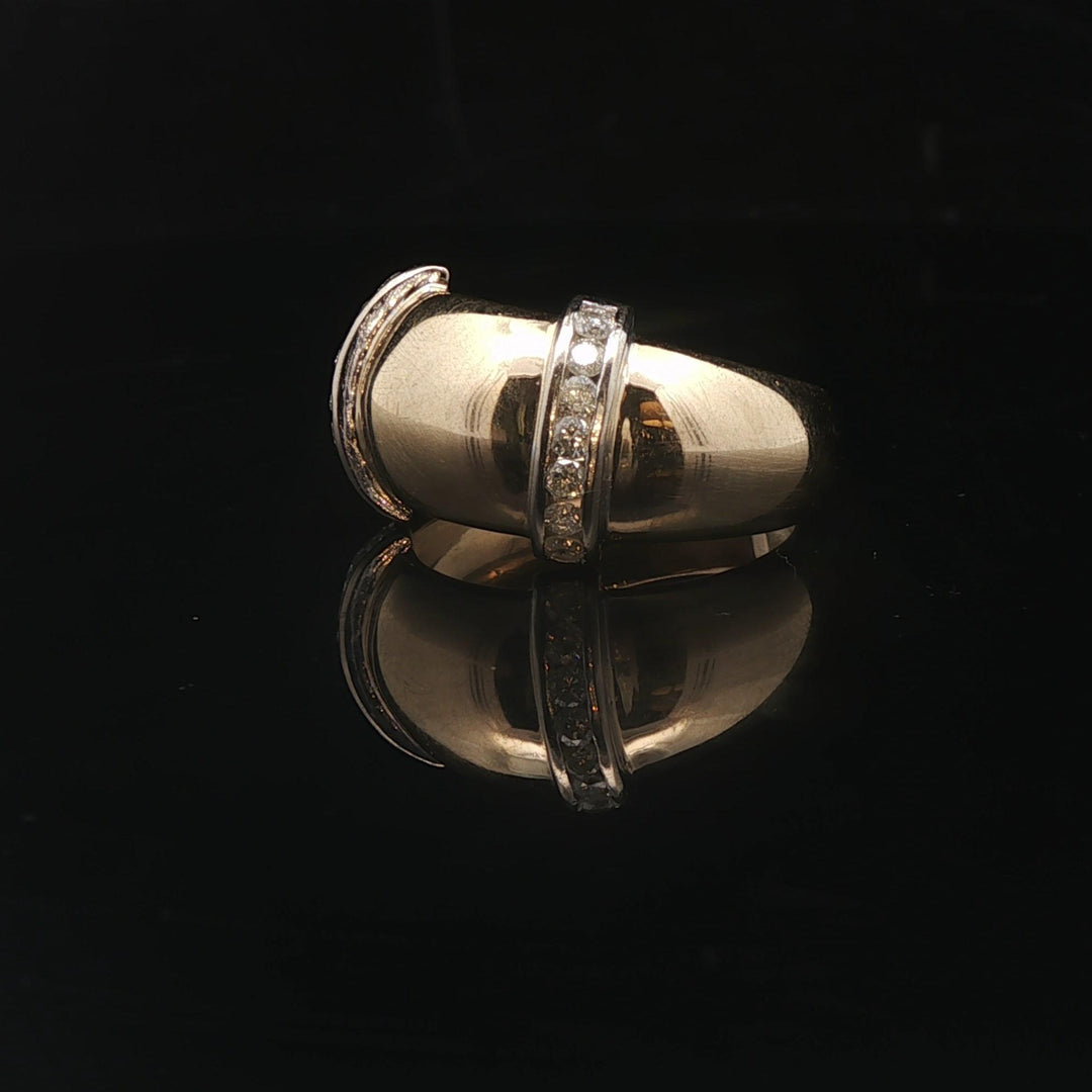 18k Yellow and White Gold Diamond Fancy Band Ring Size 6.75