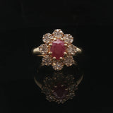 Effy 14k Yellow Gold Ruby and Diamond Halo Floral Ring Size 7.5