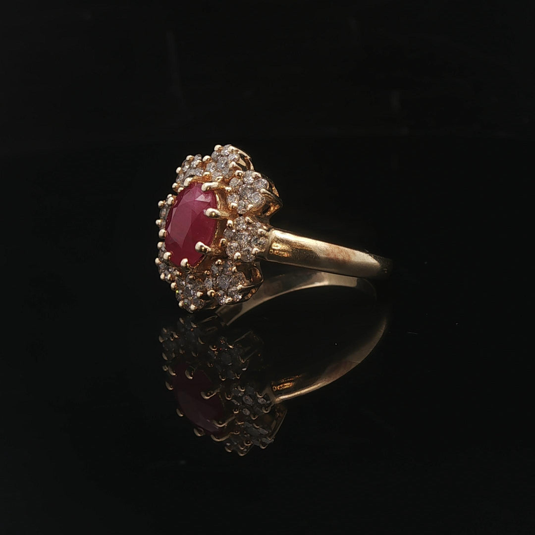 Effy 14k Yellow Gold Ruby and Diamond Halo Floral Ring Size 7.5