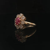 Effy 14k Yellow Gold Ruby and Diamond Halo Floral Ring Size 7.5