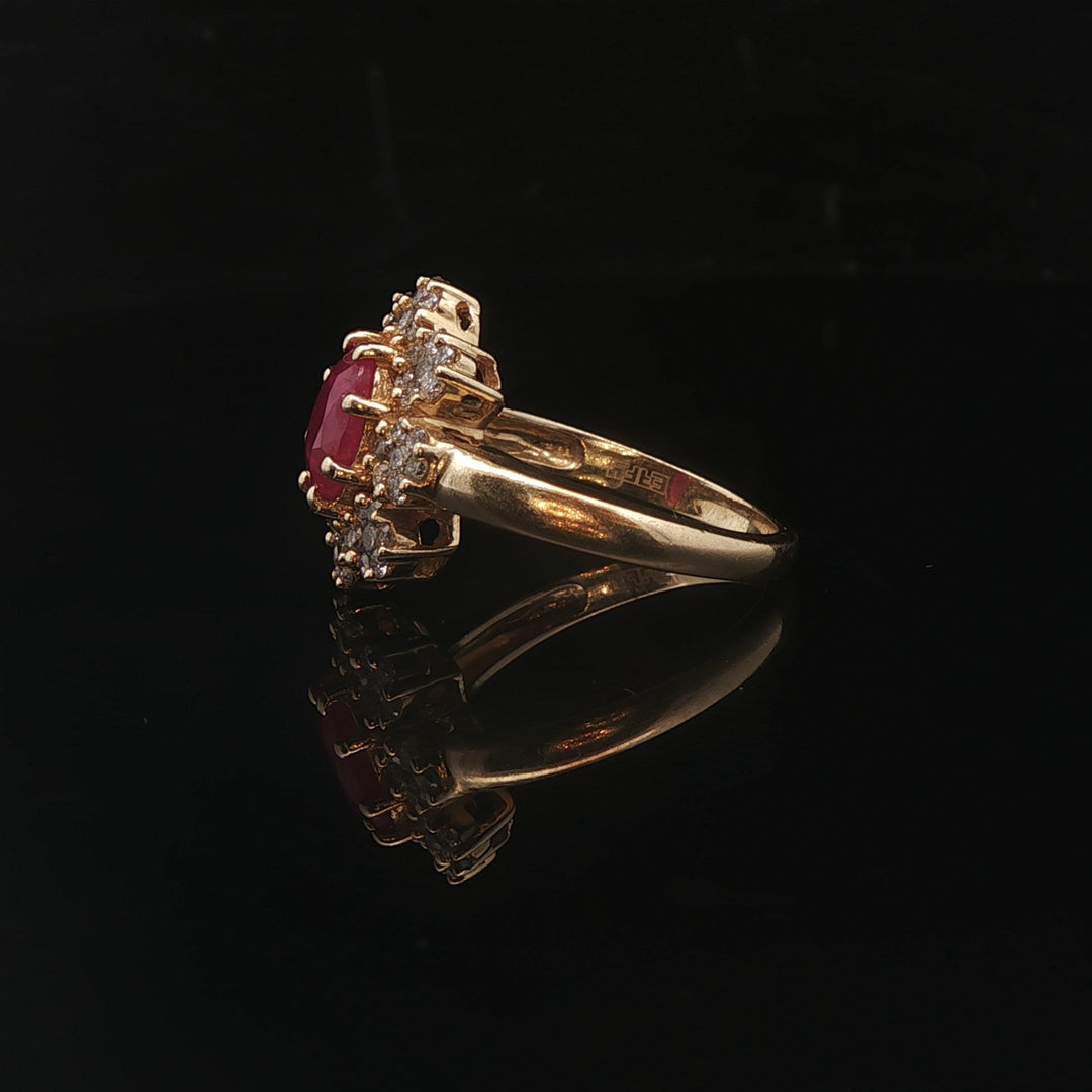Effy 14k Yellow Gold Ruby and Diamond Halo Floral Ring Size 7.5